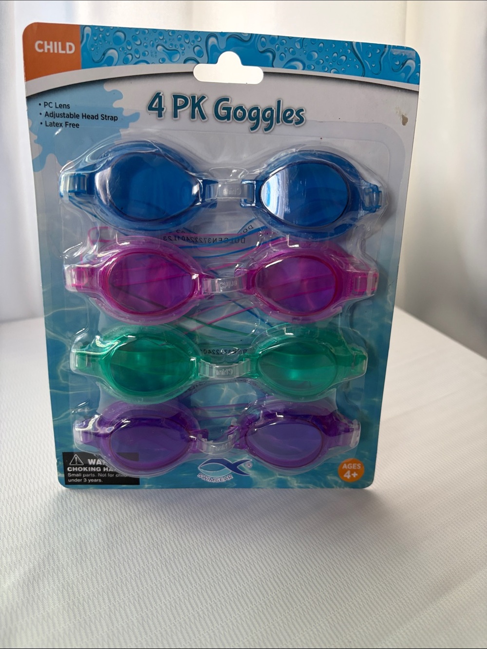 4 PK Child Swim Goggles - Blue, Pink, Green, Purple